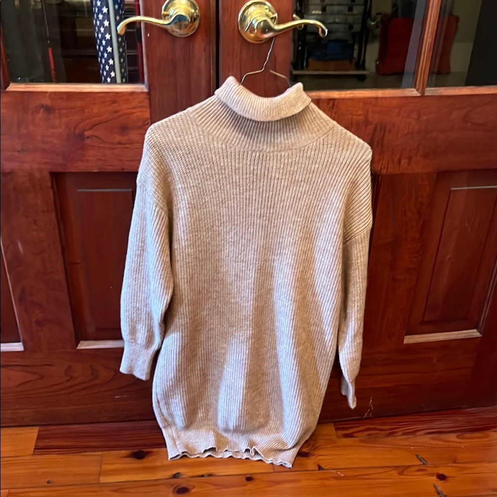 Cozy Tan Turtleneck Mini Dress